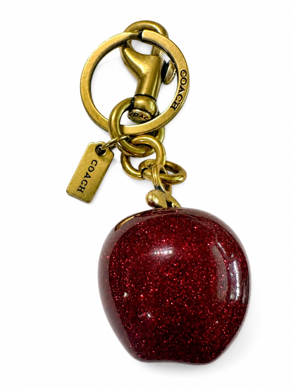 Coach Red Glitter Apple Bag Charm Gold Tone Keychain Purse Charm